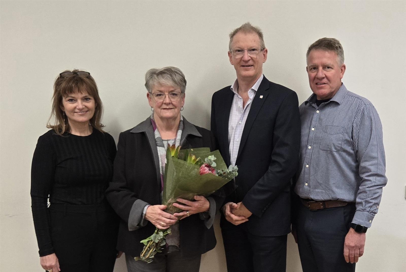 (L to r) CFA Board Chair Jo Plummer, Beth Davidson OAM, CFA CEO Greg Leach AFSM, Acting Chief Officer Garry Cook AFSM